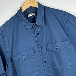 Filson Shirt Mens Large Blue Short Sleeve Field Safari Work Button up Outdoors